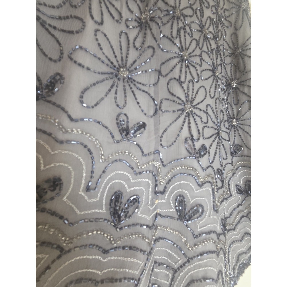 VTG Papell Boutique Evening Silk Beaded Top XL Grey Floral Sleeveless AS-IS - Picture 10 of 12